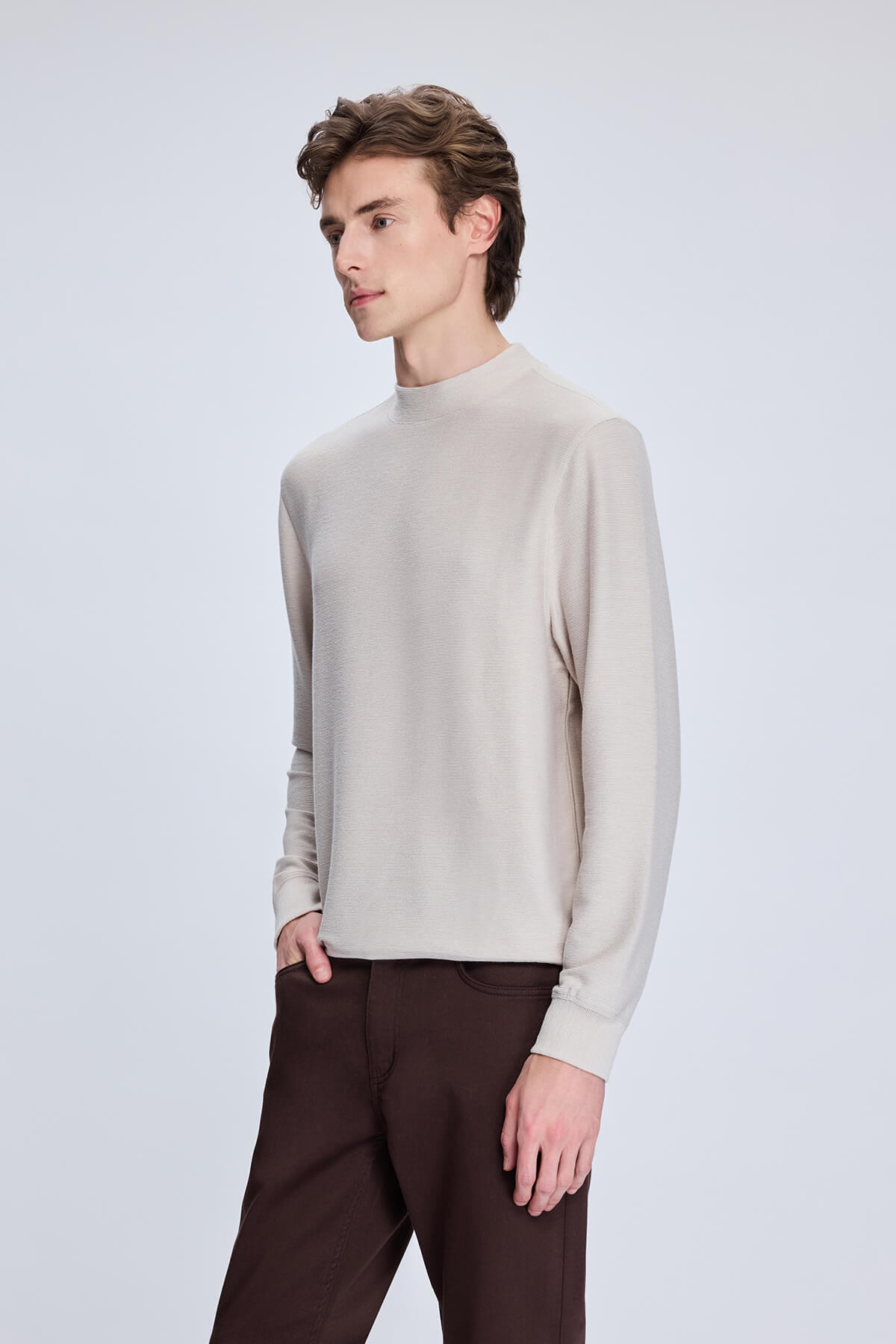 Taş Regular Fit Jakarlı Yarım Balıkçı Yaka Sweatshirt - 3