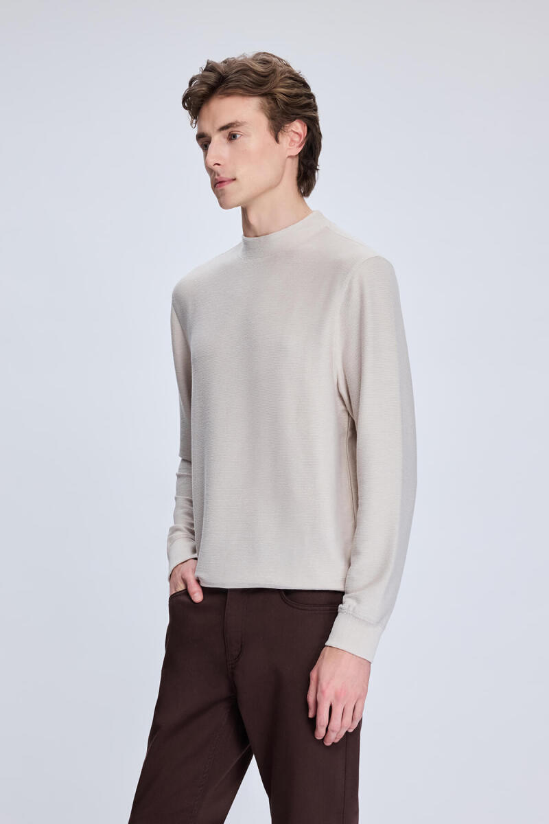 Taş Regular Fit Jakarlı Yarım Balıkçı Yaka Sweatshirt - Hatem Saykı (1)