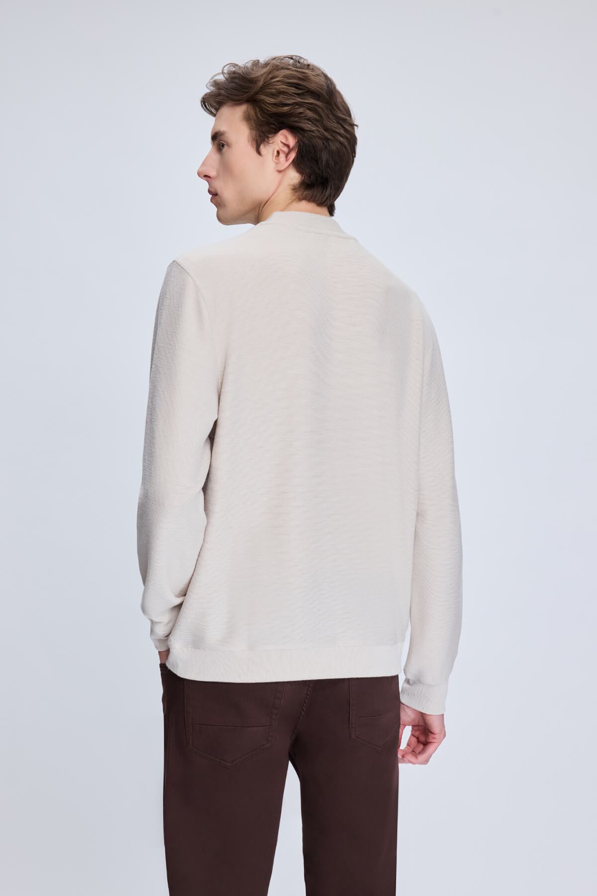 Taş Regular Fit Jakarlı Yarım Balıkçı Yaka Sweatshirt - 5