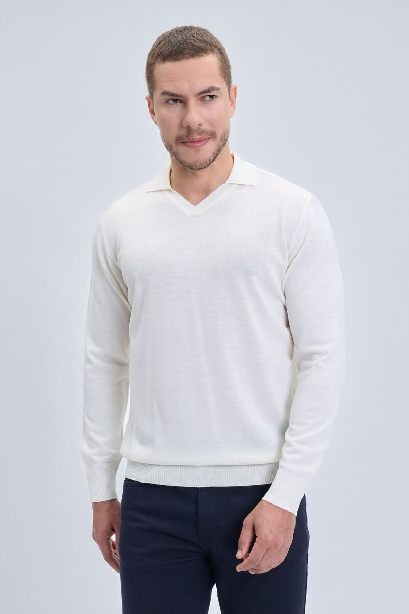 Taş Regular Fit Polo Yaka Yünlü Kazak