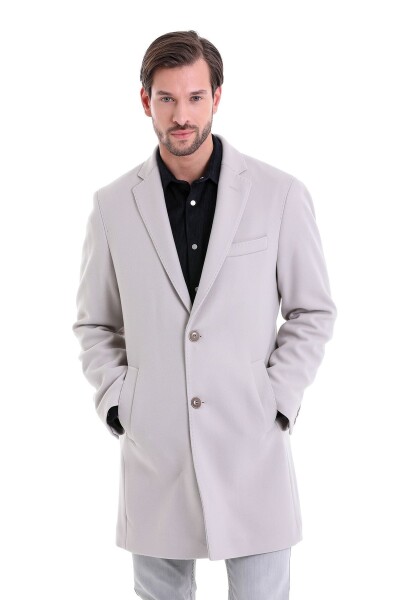 Taş Slim Fit Mono Yaka Yünlü Kaşe Palto - 8