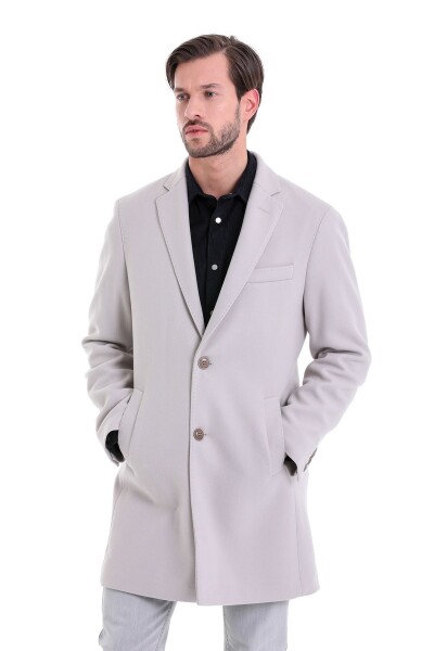 Taş Slim Fit Mono Yaka Yünlü Kaşe Palto - 9