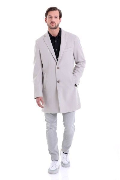 Taş Slim Fit Mono Yaka Yünlü Kaşe Palto - 11