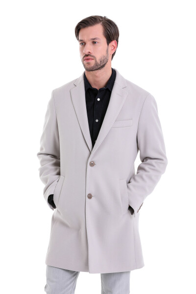 Taş Slim Fit Düz Mono Yaka Yünlü Kaşe Palto - Thumbnail