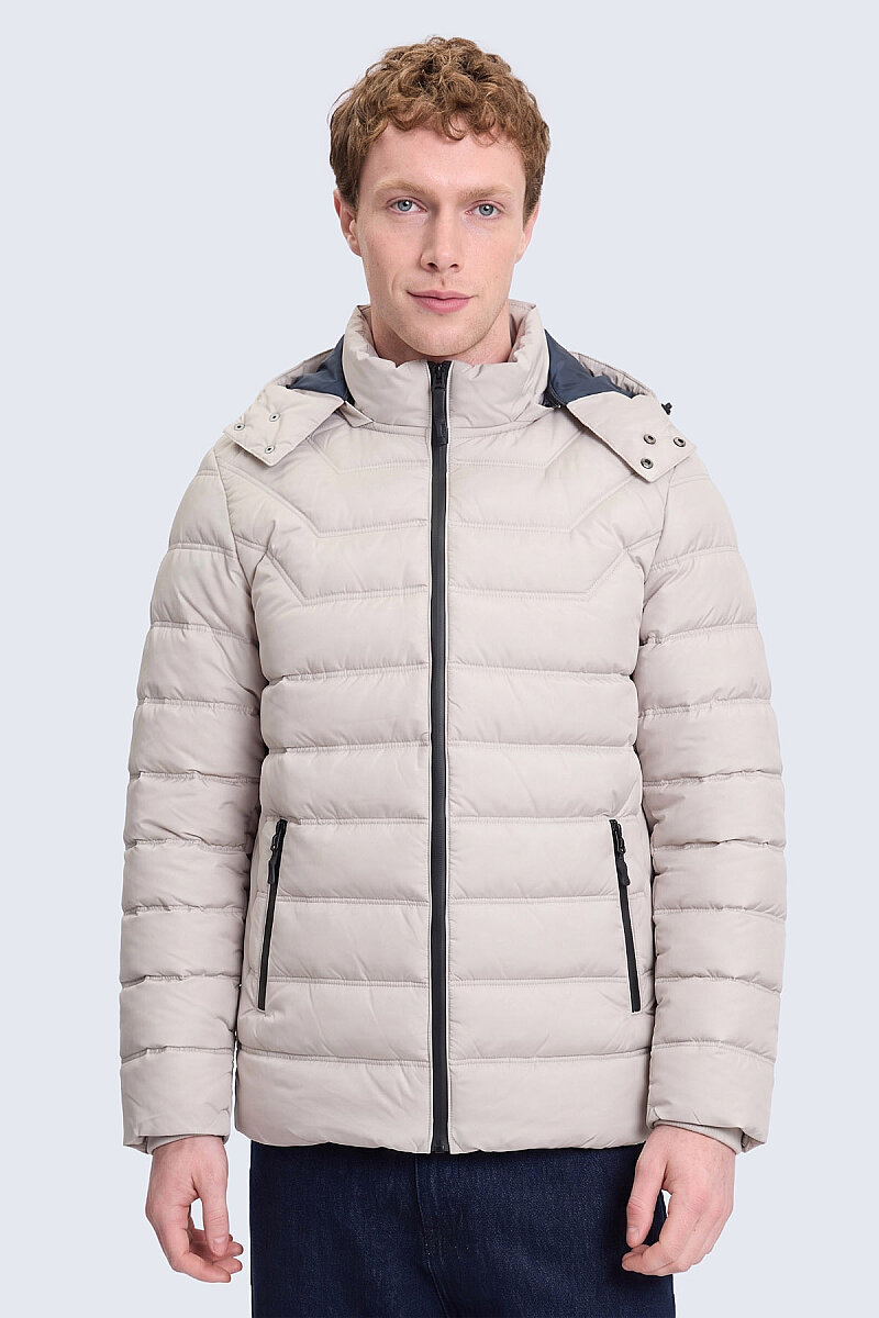 Taş Slim Fit Hakim Yaka Kapüşonlu Şişme Mont