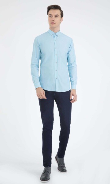 Turkuaz Çizgili Slim Fit Gömlek - 2
