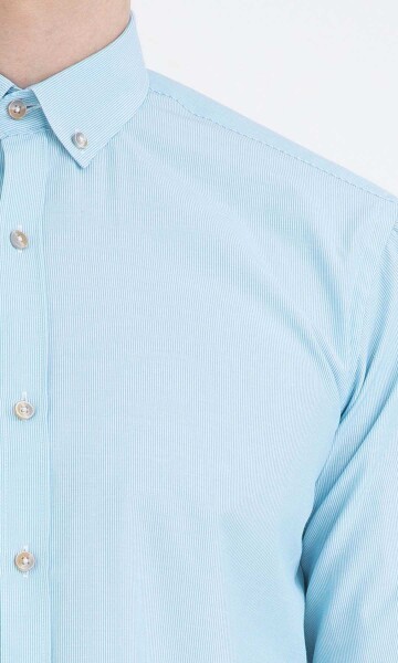 Turkuaz Çizgili Slim Fit Gömlek - 4