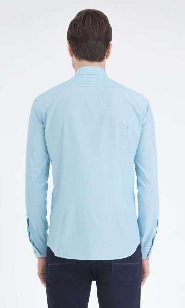 Turkuaz Çizgili Slim Fit Gömlek - 3