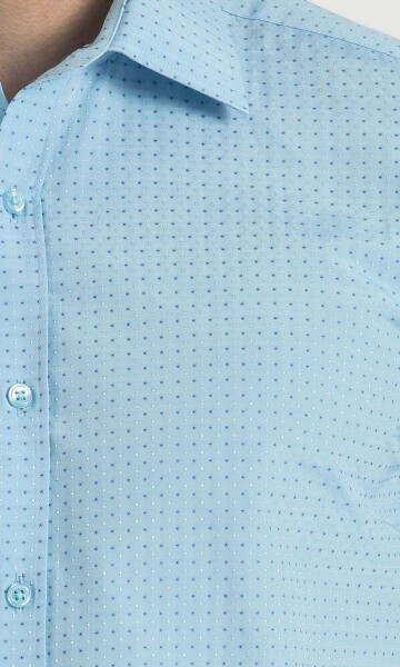 Desenli Slim Fit Turkuaz Gömlek - 5