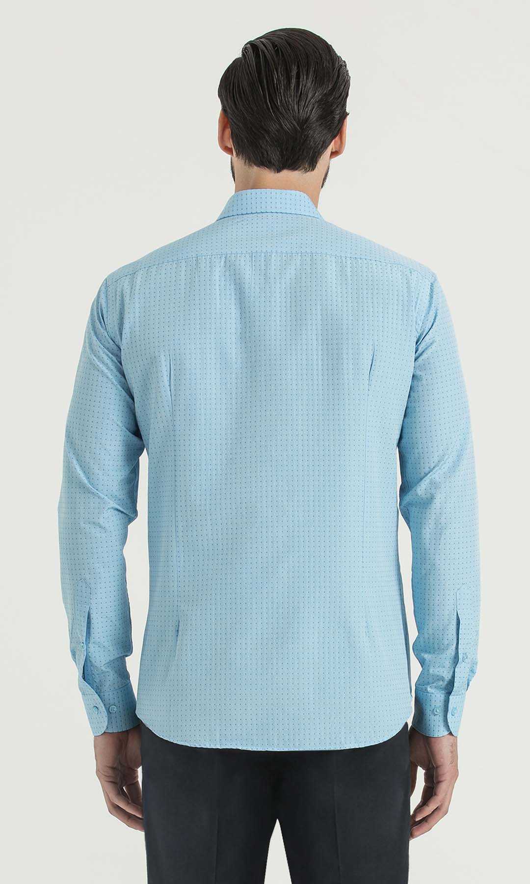 Desenli Slim Fit Turkuaz Gömlek - 4
