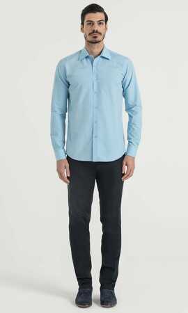 Desenli Slim Fit Turkuaz Gömlek - 6