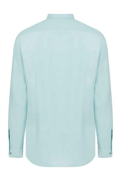 Slim Fit Düğmeli Yaka Turkuaz Spor Gömlek - 2