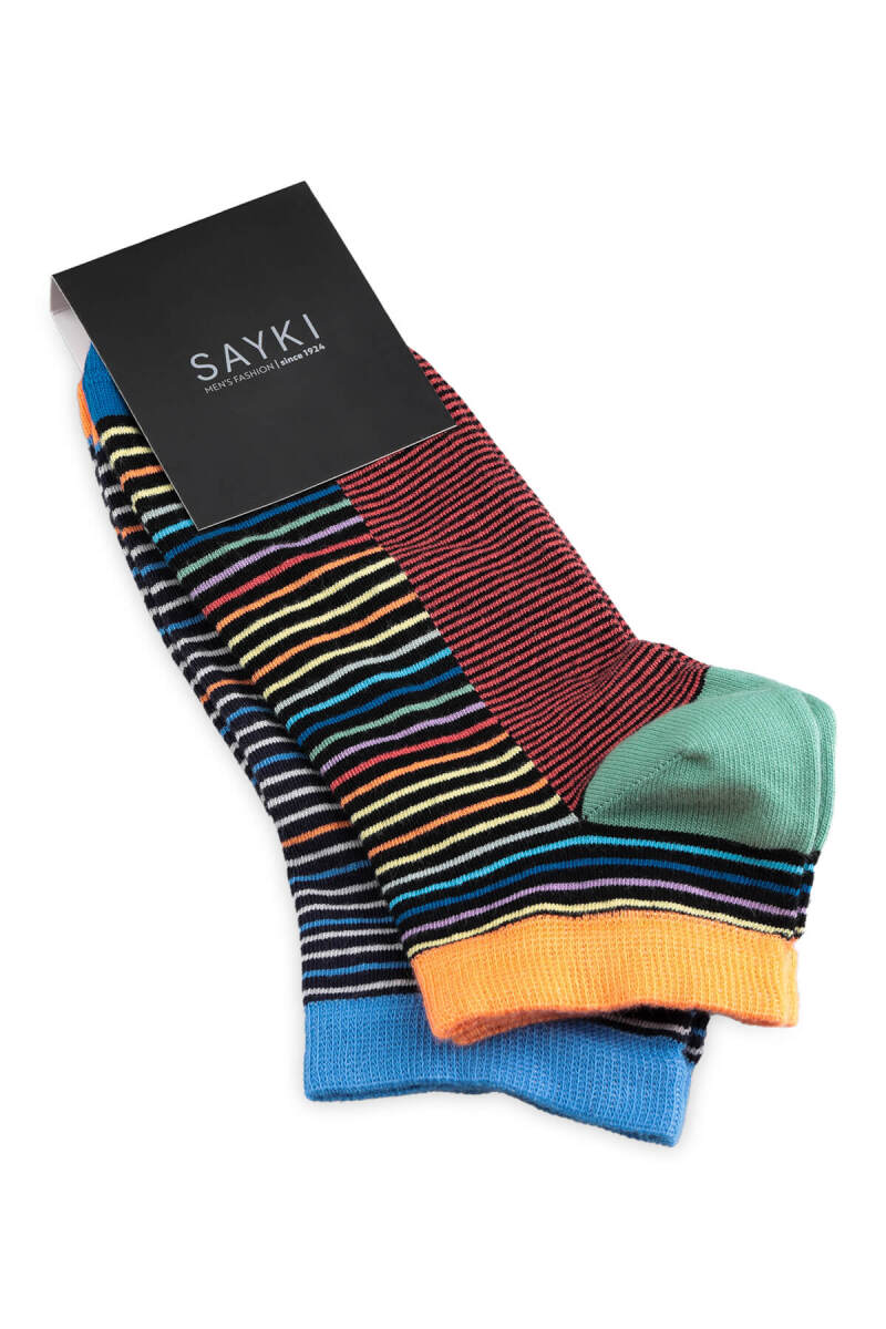 Turuncu 2'li Çizgili Kısa Çorap - Saykı