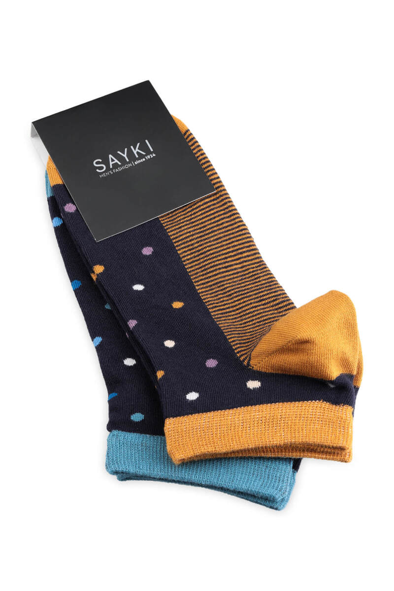 Turuncu - A.Lacivert 2'li Puantiyeli Kısa Çorap - Saykı