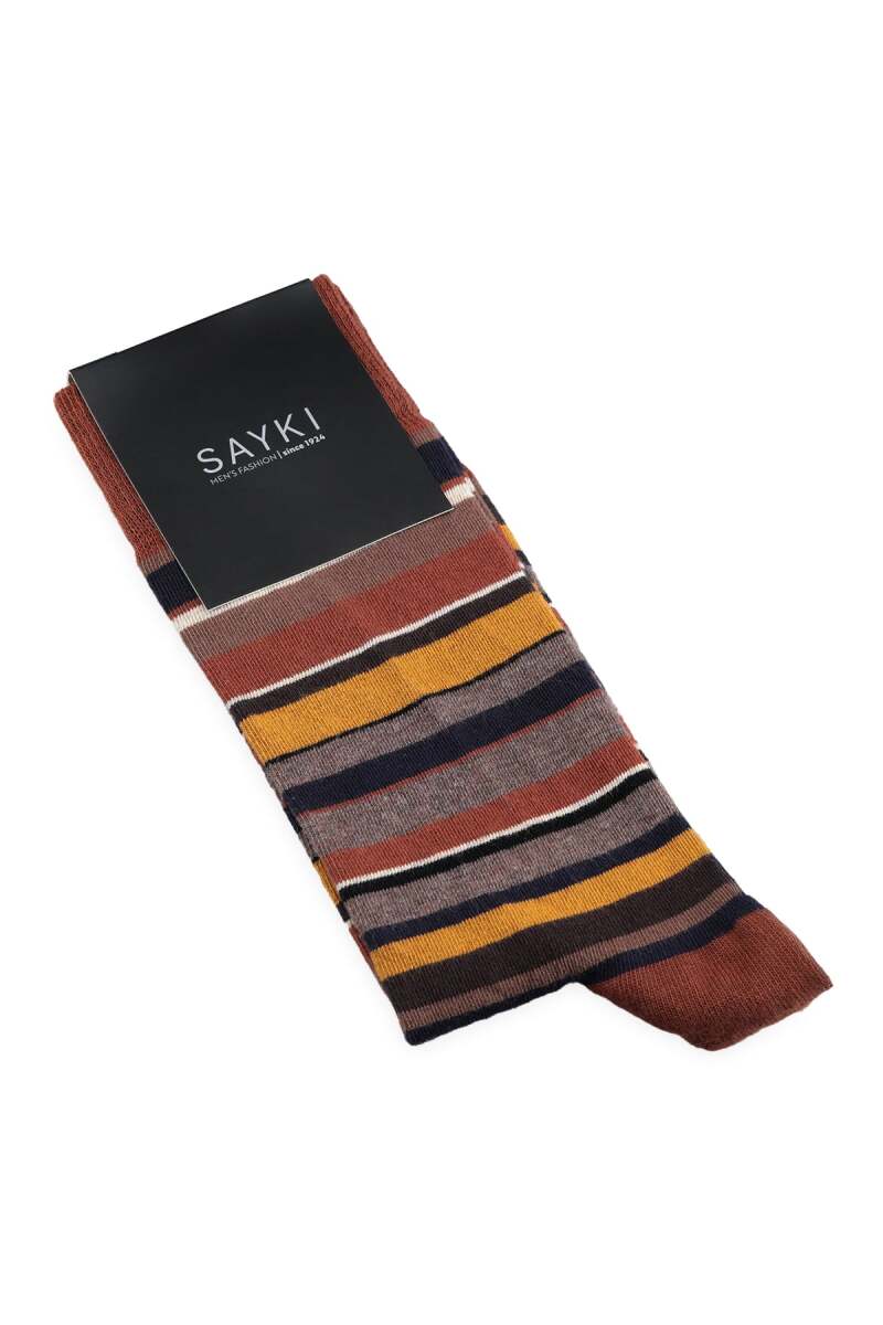 Turuncu Çizgili Desenli Çorap - Saykı