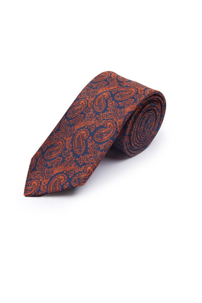Turuncu Desenli Klasik Micro Kravat - 2
