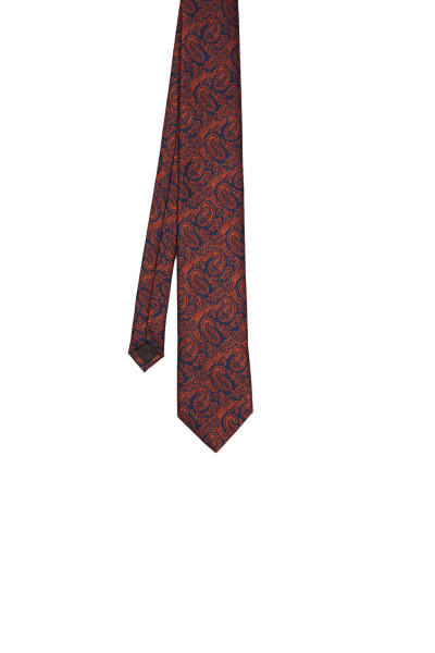 Turuncu Desenli Klasik Micro Kravat - 6