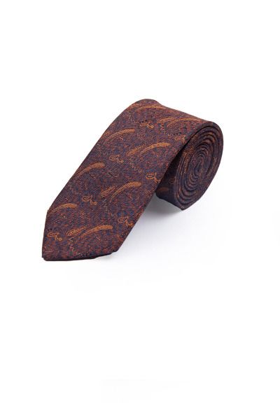 Turuncu Desenli Klasik Micro Kravat - 2