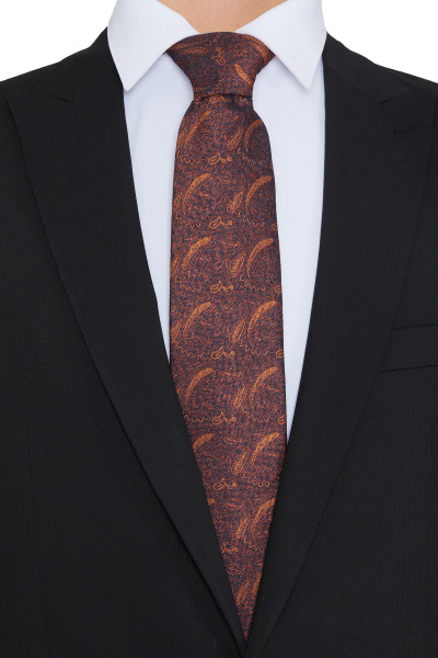 Turuncu Desenli Klasik Micro Kravat - 4