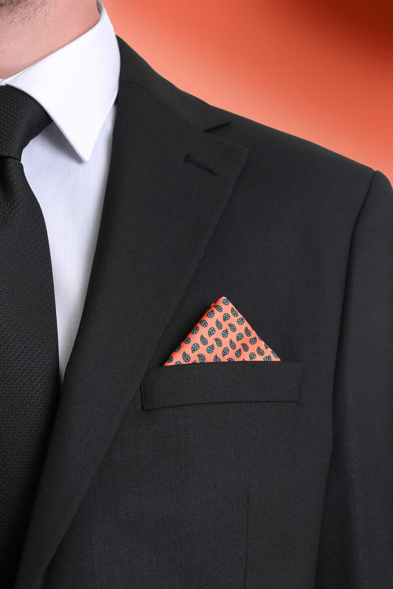 Turuncu Desenli Klasik Saten Cep Mendili - Hatem Saykı (1)