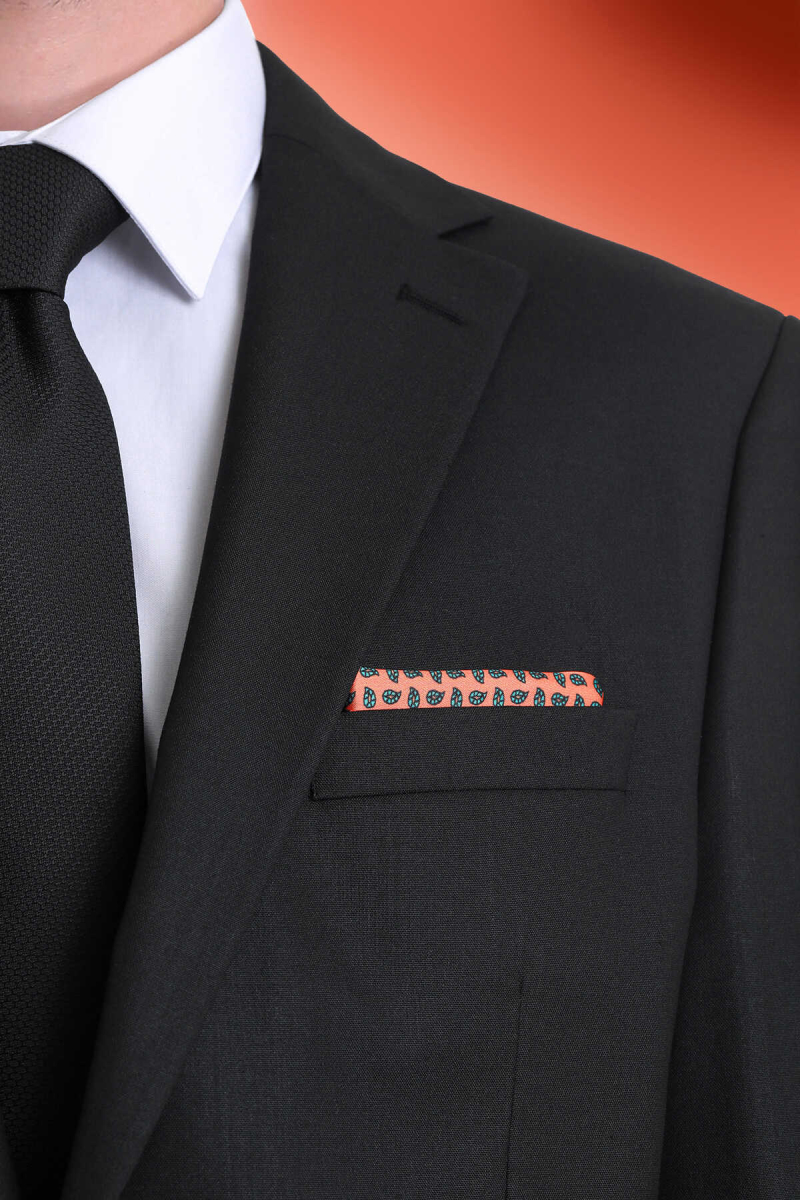 Turuncu Desenli Klasik Saten Cep Mendili - Hatem Saykı (1)