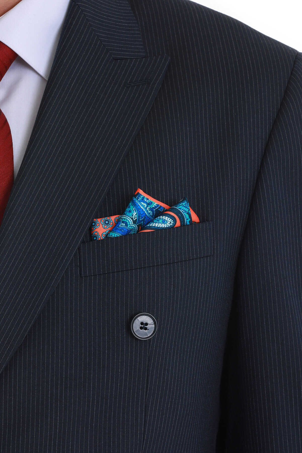 Turuncu Desenli Klasik Saten Cep Mendili - 1