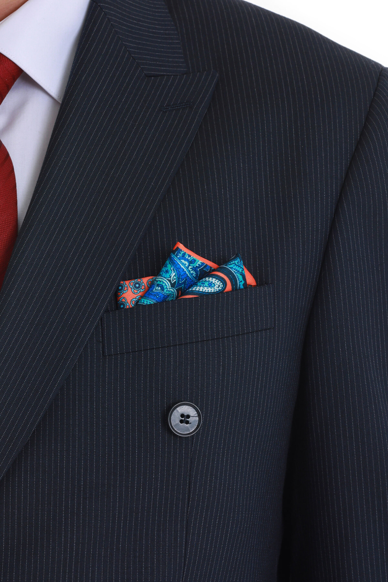 Turuncu Desenli Klasik Saten Cep Mendili - Hatem Saykı