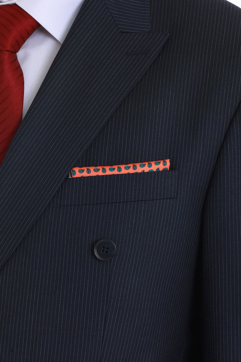 Turuncu Desenli Klasik Saten Cep Mendili - Hatem Saykı (1)