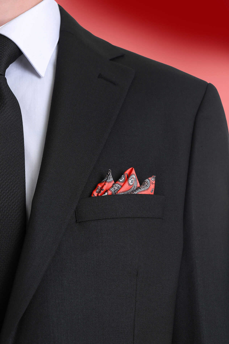 Turuncu Desenli Klasik Saten Cep Mendili - Hatem Saykı