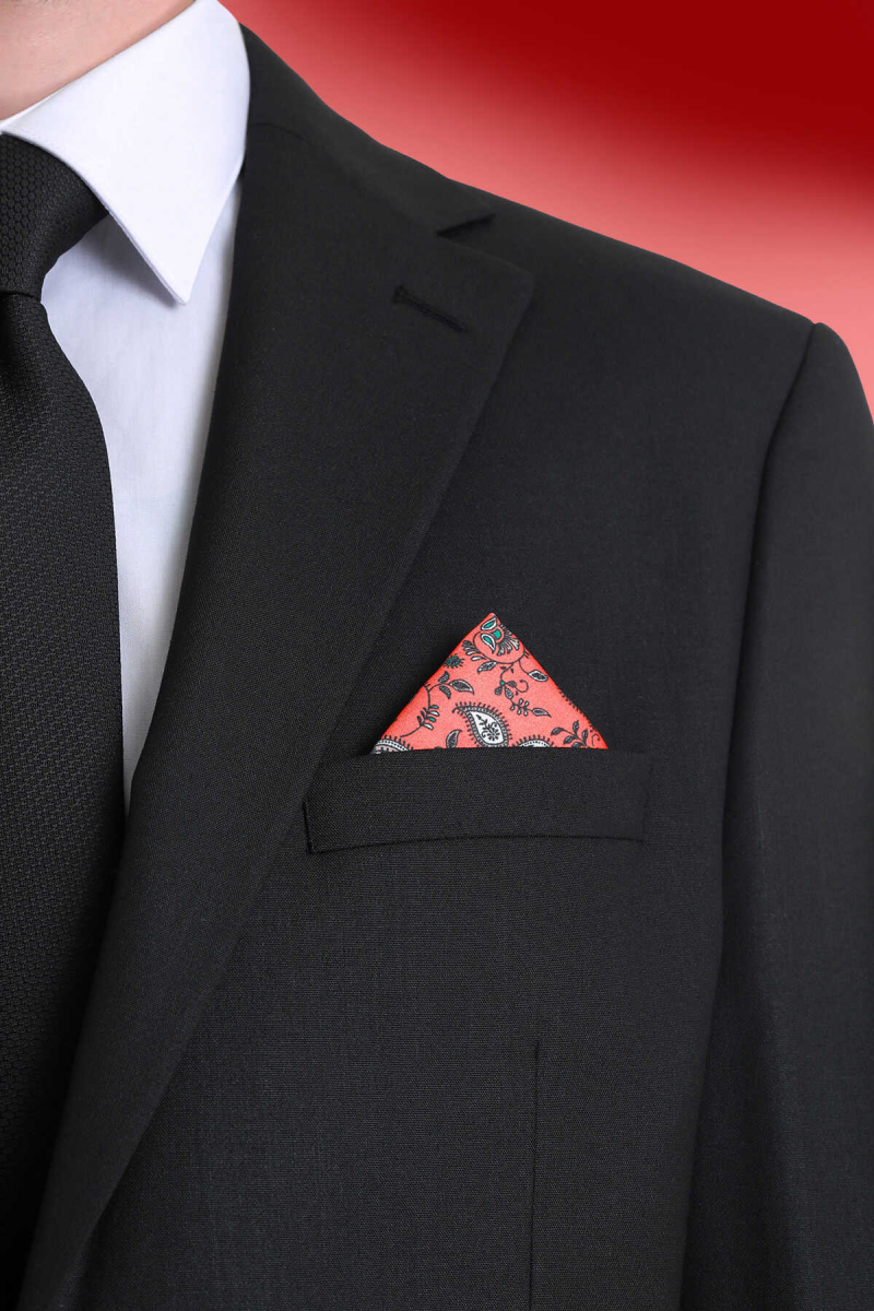 Turuncu Desenli Klasik Saten Cep Mendili - Hatem Saykı (1)