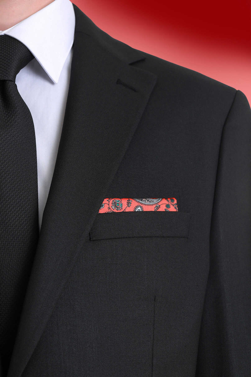 Turuncu Desenli Klasik Saten Cep Mendili - Hatem Saykı (1)