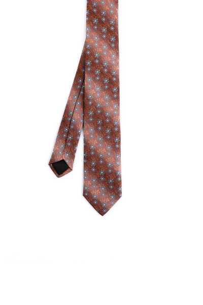 Turuncu Desenli Micro Casual Kravat - 5