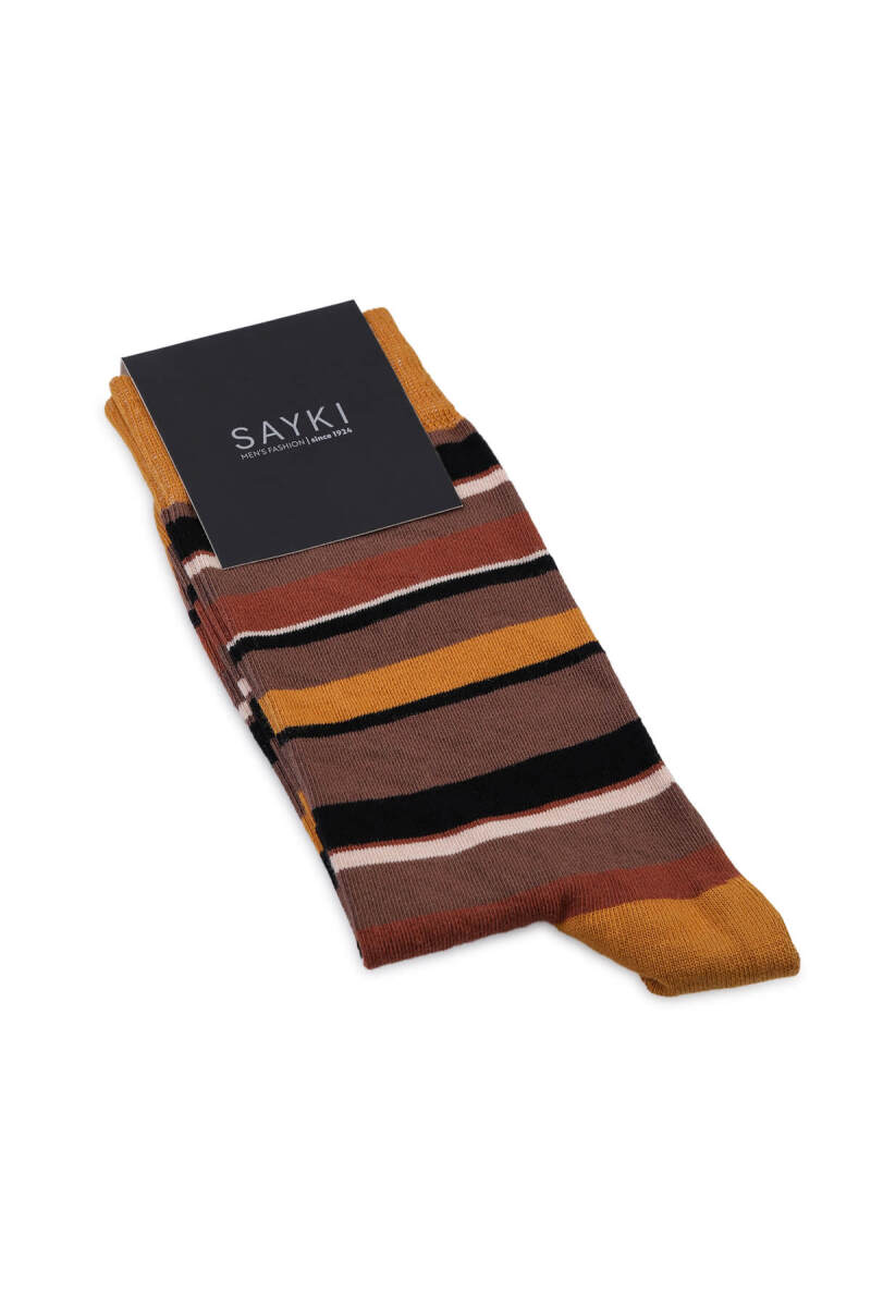 Turuncu Desenli Pamuklu Soket Çorap - HATEM SAYKI