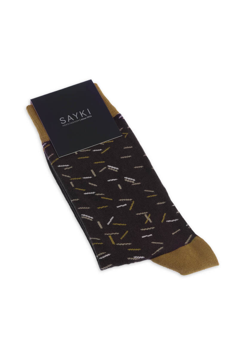 Turuncu Desenli Pamuklu Soket Çorap - HATEM SAYKI