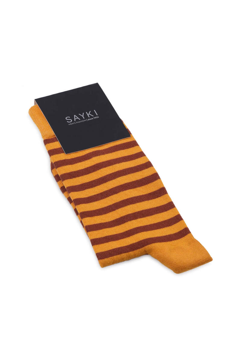 Turuncu Desenli Pamuklu Soket Çorap - HATEM SAYKI
