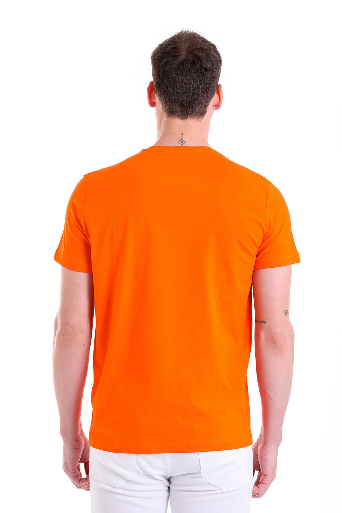 Turuncu Regular Fit Düz 100% Pamuklu V Yaka Tişört - 6