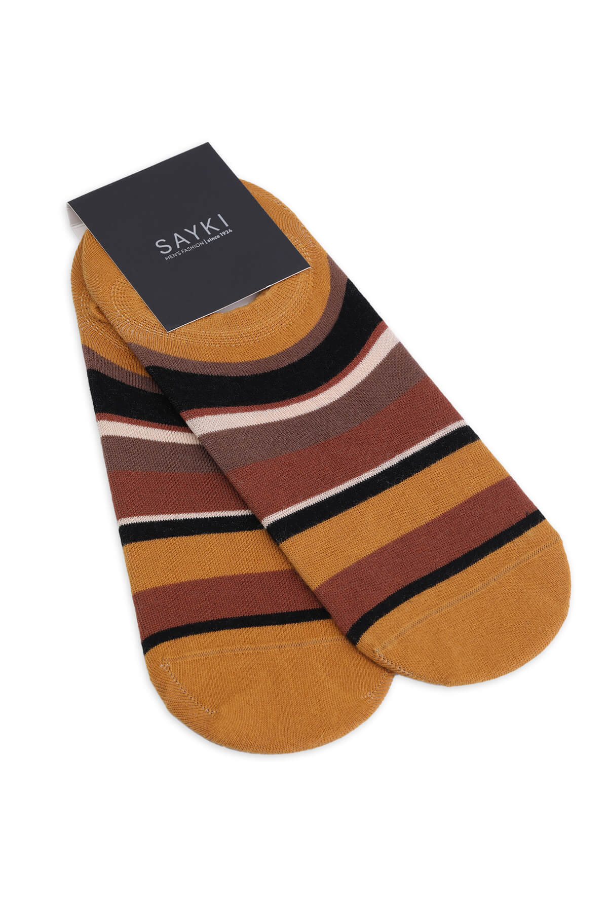 Turuncu İkili Çizgili Pamuklu Babet Çorap - 1