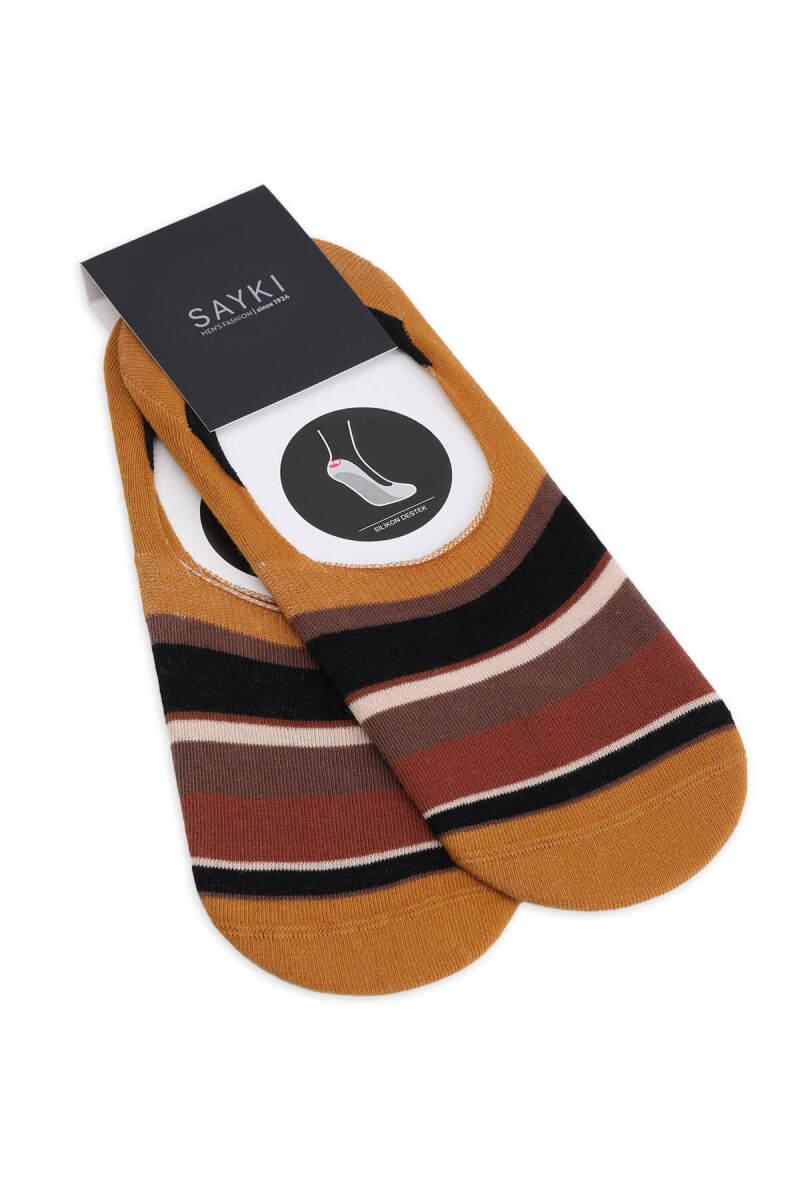 Turuncu İkili Çizgili Pamuklu Babet Çorap - HATEM SAYKI