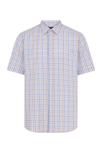 Kısa Kol Turuncu Kareli Klasik Gömlek - 1