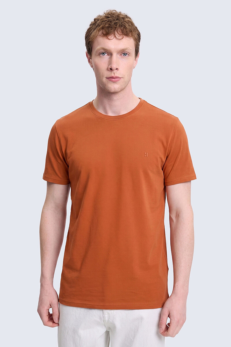 Turuncu Regular Fit Bisiklet Yaka 100% Pamuk Tişört