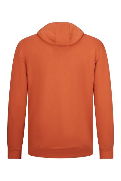 Turuncu Regular Fit Fermuarlı Kapüşonlu Sweatshirt - 2