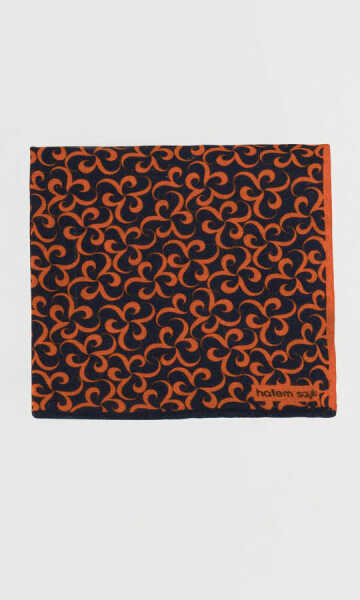 Desenli Turuncu Keten Mendil - 6