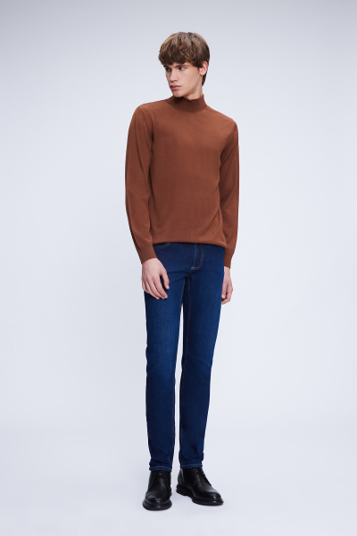 Tütün Regular Fit Düz Yarım Balıkçı Yaka Yünlü Triko Kazak - 2