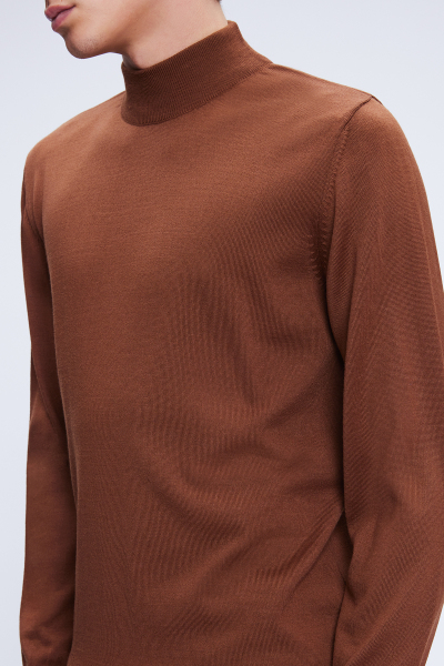 Tütün Regular Fit Düz Yarım Balıkçı Yaka Yünlü Triko Kazak - 4