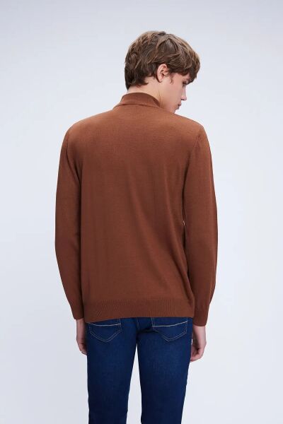 Tütün Regular Fit Düz Yarım Balıkçı Yaka Yünlü Triko Kazak - 5