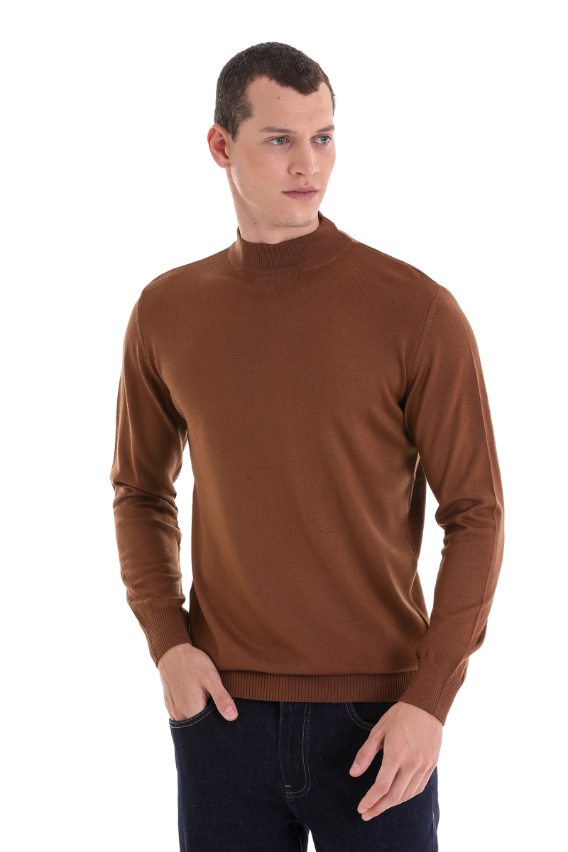 Tütün Regular Fit Yarım Balıkçı Yaka Yünlü Triko Kazak - Hatemoğlu (1)