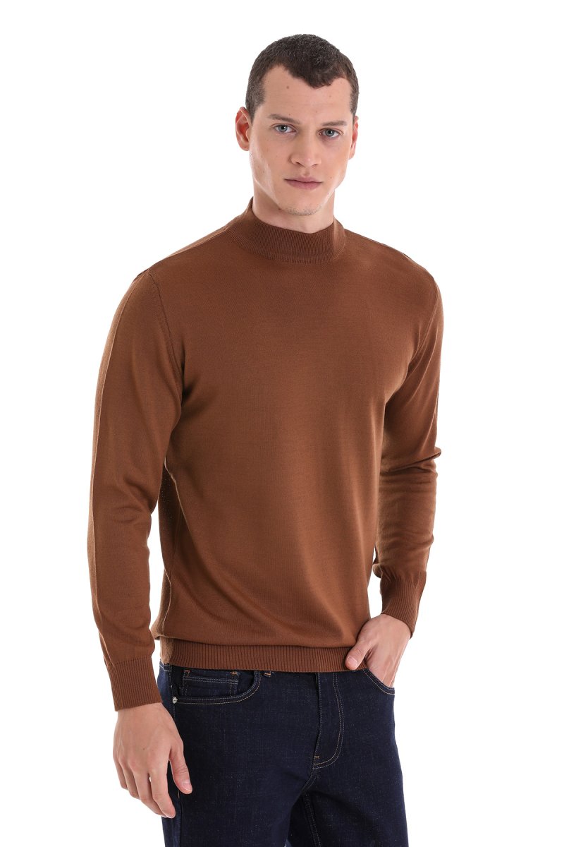 Tütün Regular Fit Yarım Balıkçı Yaka Yünlü Triko Kazak - Hatemoğlu (1)