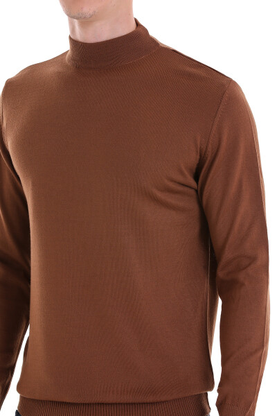 Tütün Regular Fit Yarım Balıkçı Yaka Yünlü Triko Kazak - 5