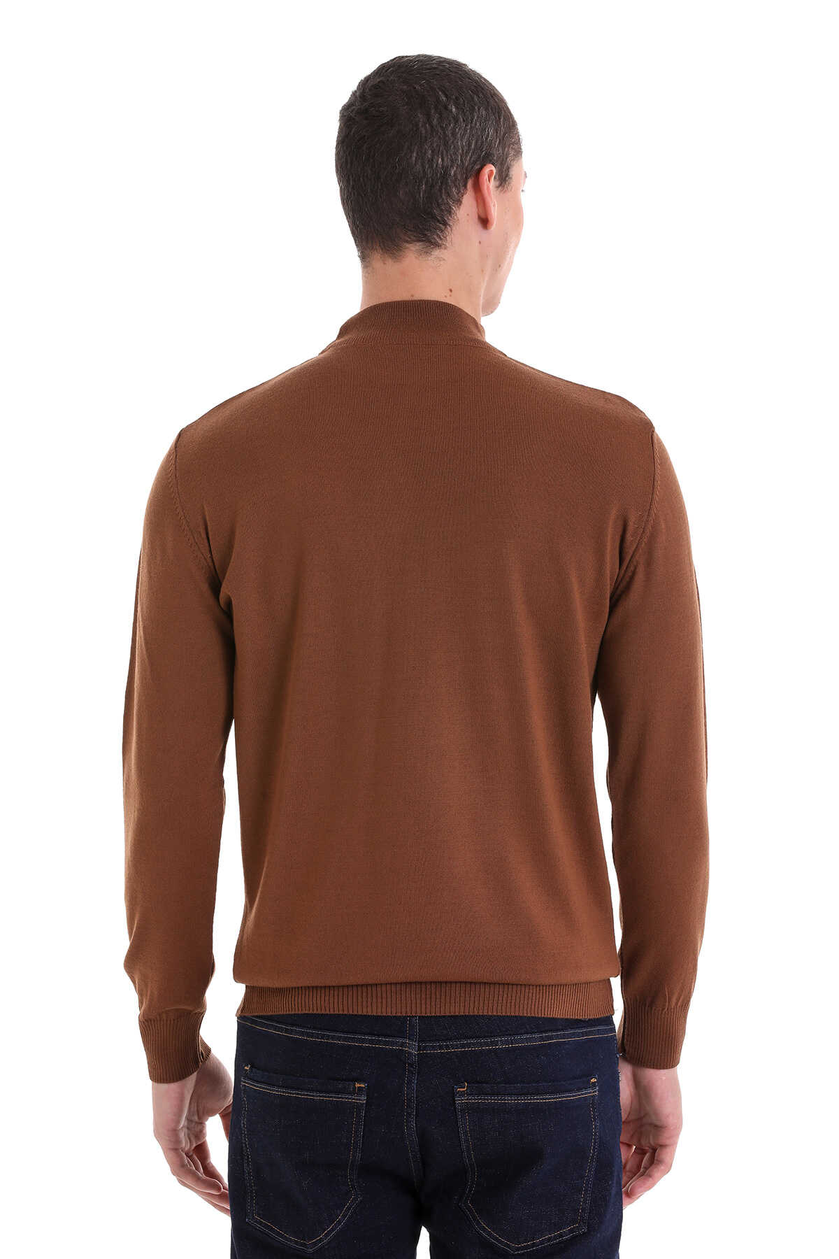 Tütün Regular Fit Yarım Balıkçı Yaka Yünlü Triko Kazak - 6
