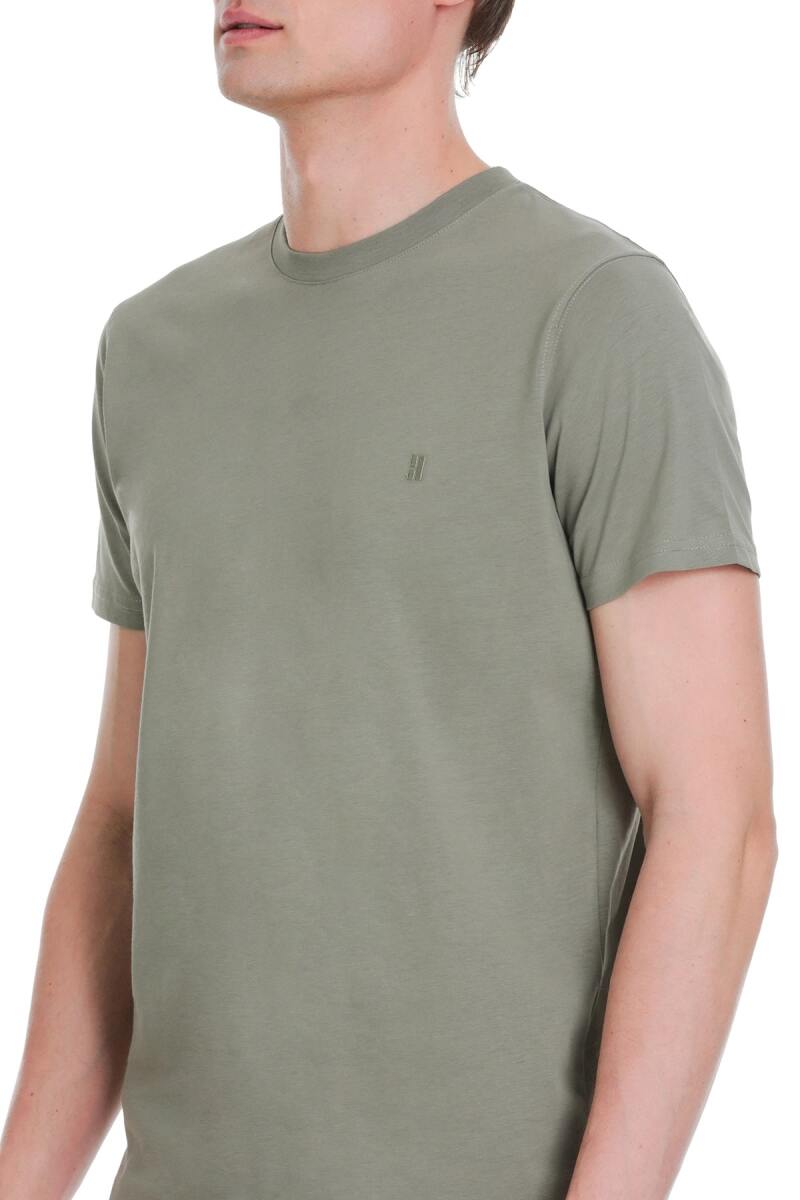 Zeytin Yeşili Regular Fit 100% Pamuk Bisiklet Yaka Tişört - HTML (1)